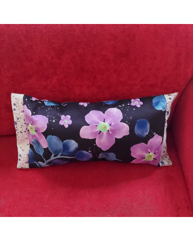 Housse de coussin velours 30X60 Motif Hortensias fond noir