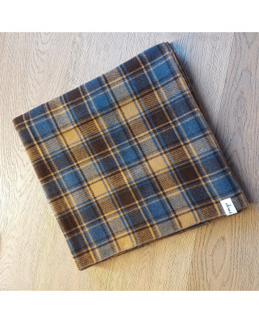 Plaid Laine 100% motif carreaux beige bleu  150x150