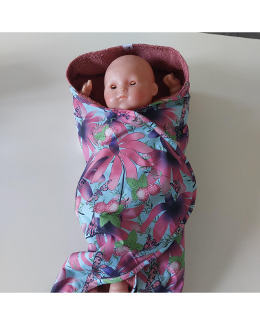 Ensemble sortie de bain bébé motif libellules avec pochon de rangement