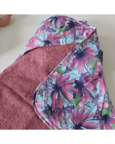 Ensemble sortie de bain bébé motif libellules avec pochon de rangement