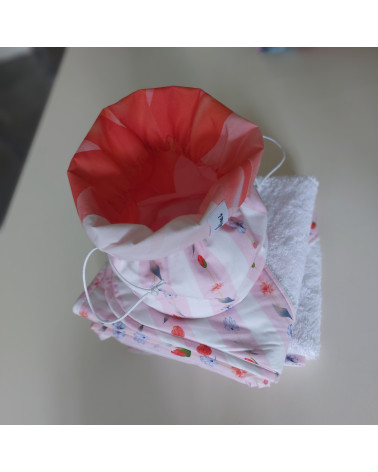 Ensemble sortie de bain bébé au motif fils de fleurs avec pochon de rangement