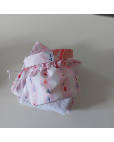 Ensemble sortie de bain bébé au motif fils de fleurs avec pochon de rangement