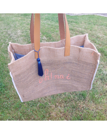 Sac toile de jute et lin recyclé tie and dye bleu 27CMX35CM